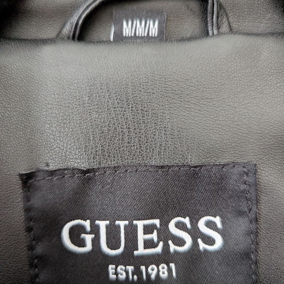 Guess Women's Black Faux Leather Moto Jacket with Gold Accents - Picture 8 of 9